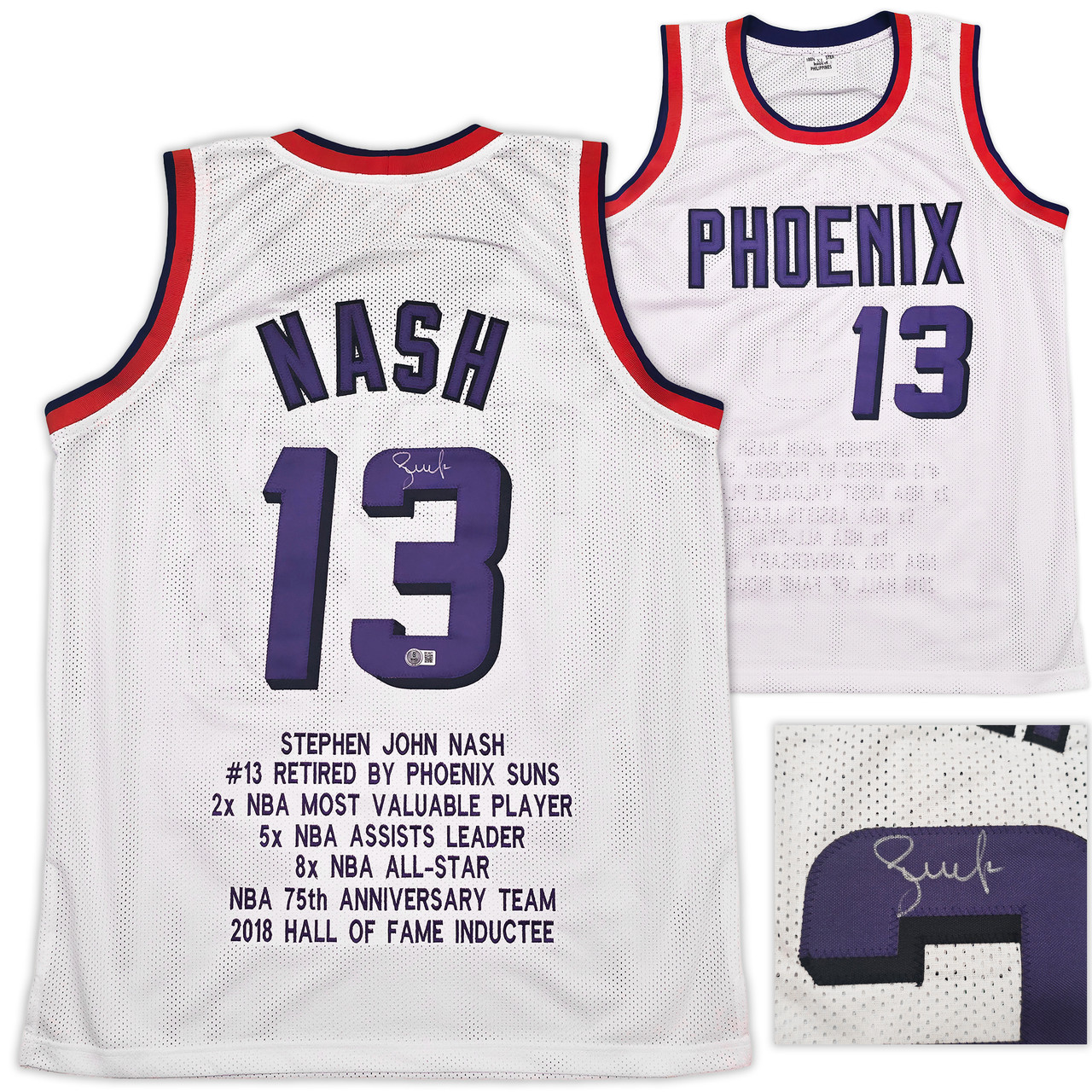 Phoenix Suns Steve Nash Autographed White Stat Jersey Beckett BAS