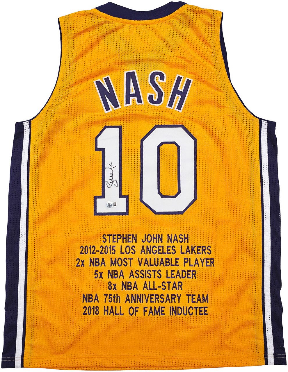 Los Angeles Lakers Steve Nash Autographed Gold Stat Jersey Beckett
