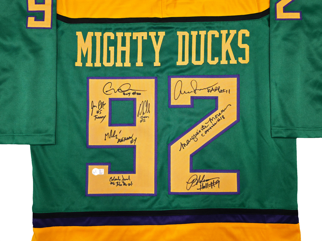 The Mighty Ducks Cast Autographed Green Hockey Sweater Jersey With