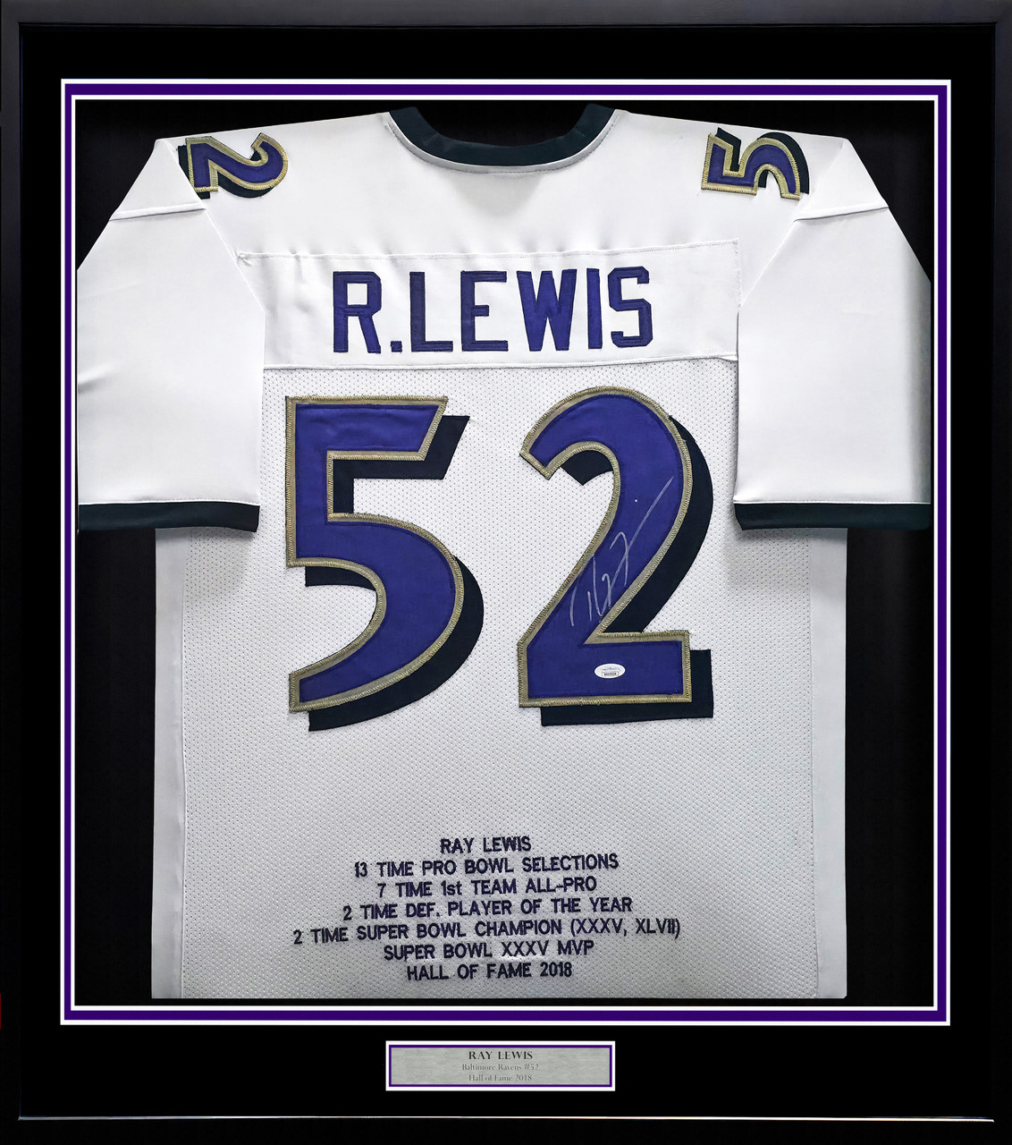 Baltimore Ravens Ray Lewis Autographed Framed White Jersey JSA