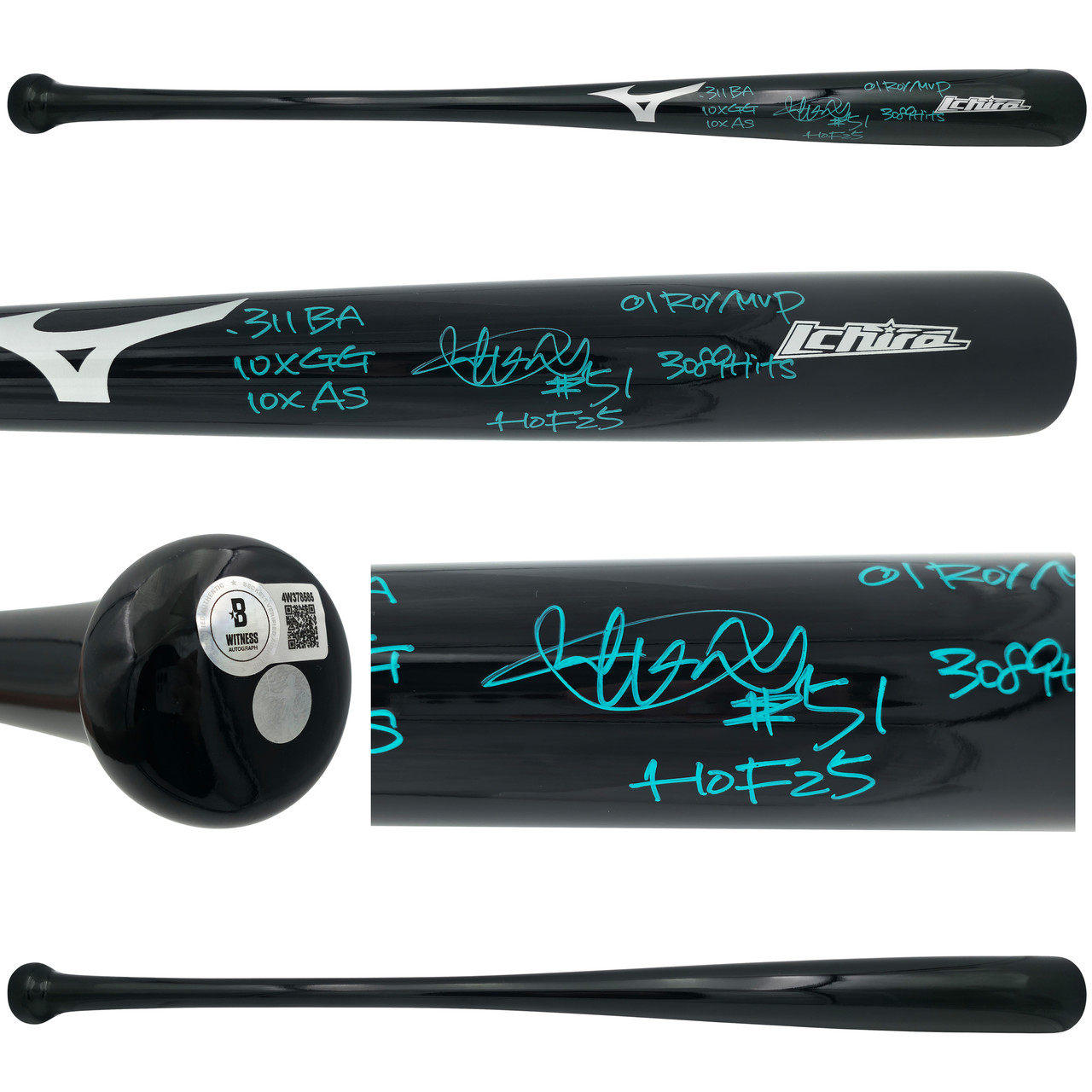 Ichiro Suzuki Autographed Black Mizuno Player Model Baseball Bat