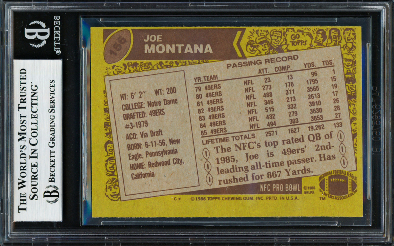 Joe Montana Autographed 1986 Topps Card #156 San Francisco 49ers