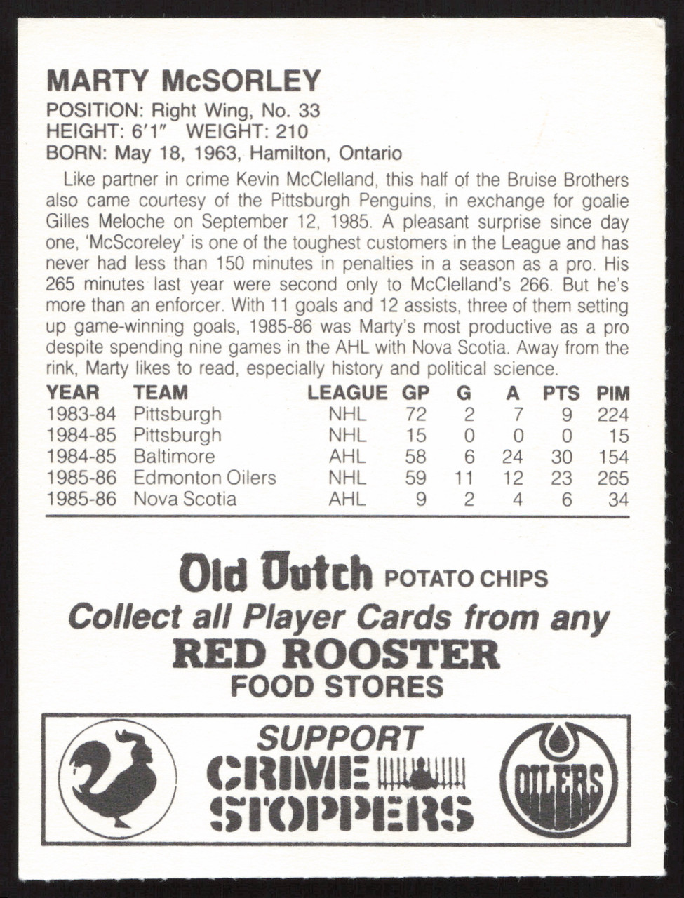 Marty McSorley Autographed 1986-87 Red Rooster Card Edmonton