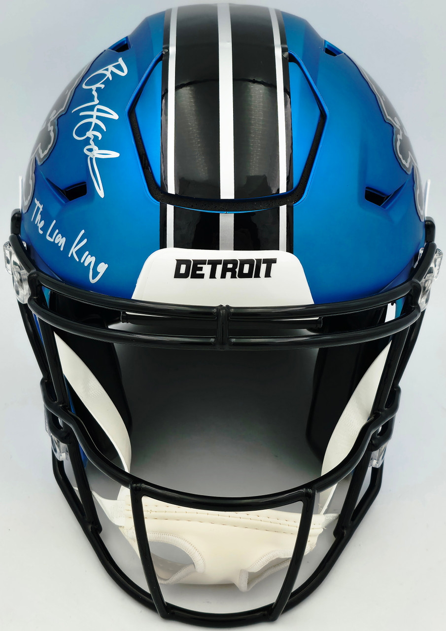 detroit lions motorcycle helmet Barry Sanders Autographed Detroit Lions Blue Full Size SpeedFlex Authentic  Helmet 