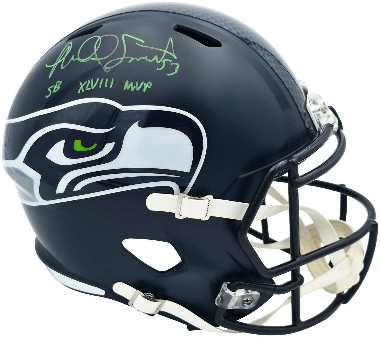 malcolm smith helmets Malcolm Smith Autographed Seattle Seahawks Blue Full Size Speed Replica  Helmet 