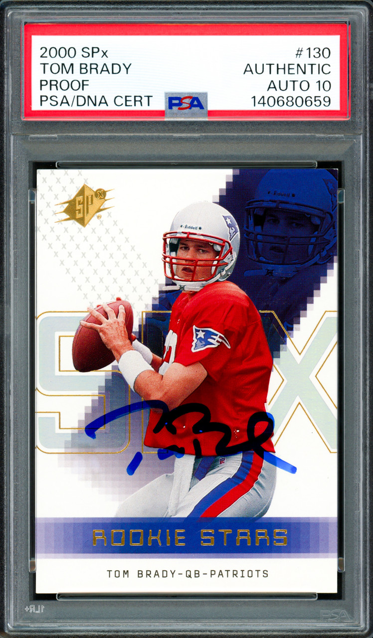 graded tom brady rookie card Sold at Auction: 2000 Metal #267, PSA 7 Tom Brady 2000 Skybox Dominion