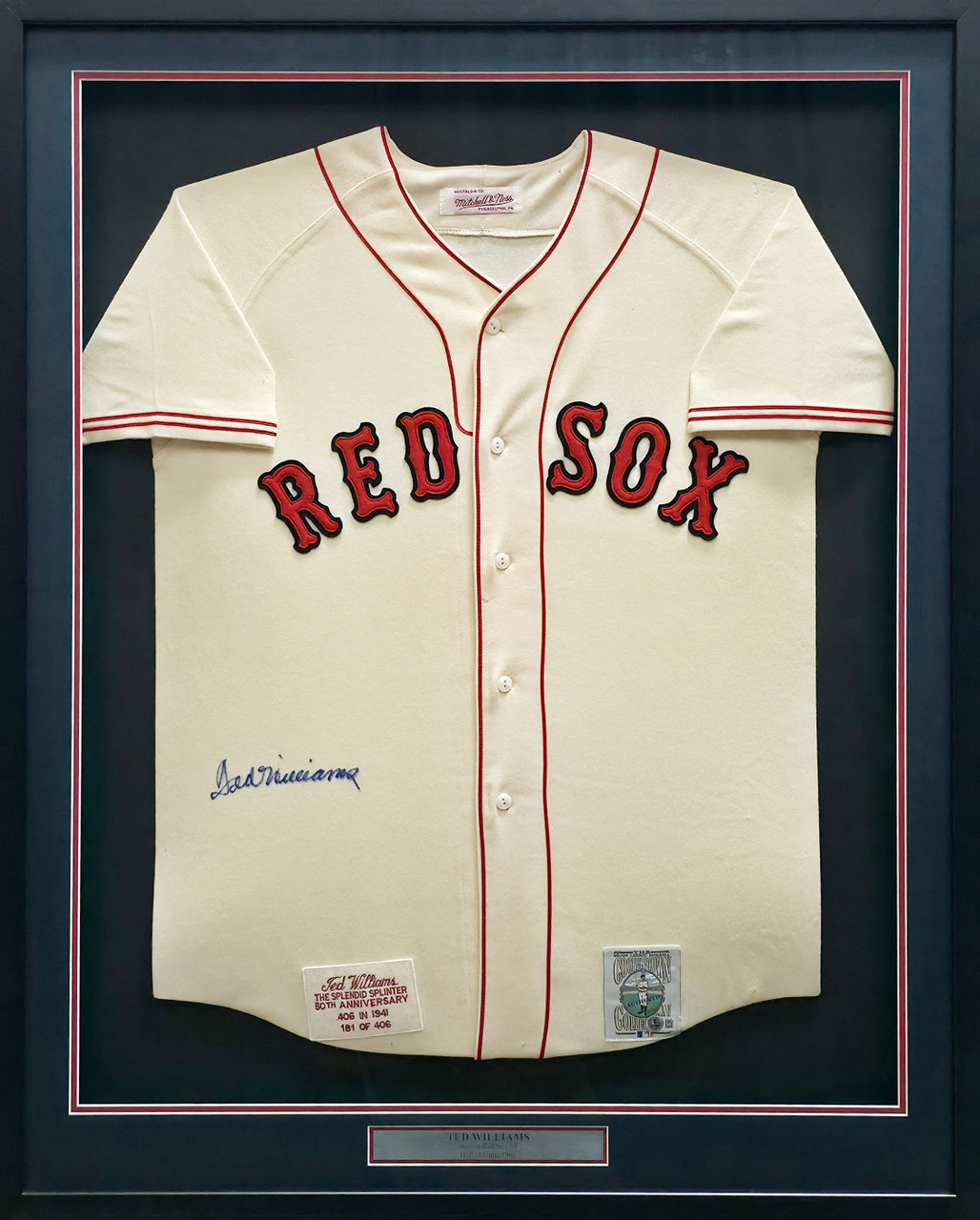 Boston Red Sox Ted Williams Autographed Framed Cream Mitchell
