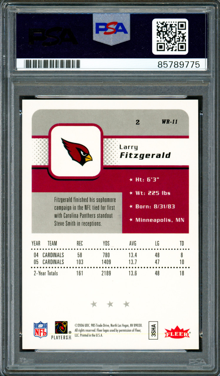 Larry Fitzgerald Autographed 2006 Fleer Card #2 Arizona Cardinals