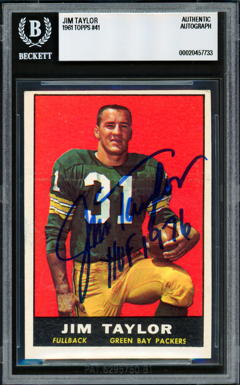 Jim Taylor Autographed 1961 Topps Card #41 Green Bay Packers
