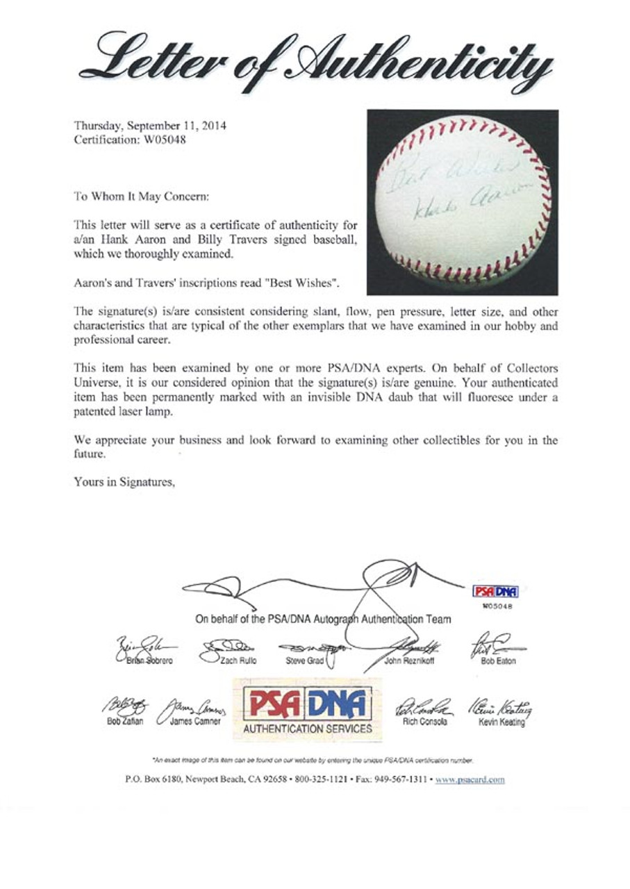 Hank Aaron & Others Autographed Official AL Baseball Best Wishes Vintage  PSA/DNA #W05048 - Mill Creek Sports