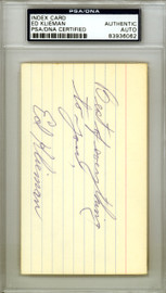 Ed Klieman Autographed 3x5 Index Card Cleveland Indians PSA/DNA #83936062