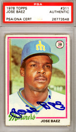 Jose Baez Autographed 1978 Topps Card #311 Seattle Mariners PSA/DNA #26773548