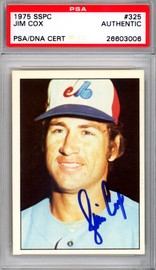 Jim Cox Autographed 1975 SSPC Card #325 Montreal Expos PSA/DNA #26603006