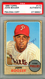 John Boozer Autographed 1968 Topps Card #173 Philadelphia Phillies PSA/DNA #27186621