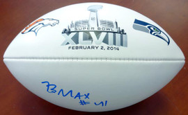 Byron Maxwell Autographed White Super Bowl Logo Football Seattle Seahawks MCS Holo Stock #76413