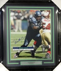 Seattle Seahawks Walter Jones Autographed Framed Blue Jersey MCS Holo Stock  #90485 - Mill Creek Sports