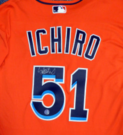Miami Marlins Ichiro Suzuki Autographed Orange Majestic Authentic Flex Base Jersey Size 44 IS Holo Stock #111456
