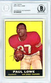 Paul Lowe Autographed 1961 Topps Card #167 San Diego Chargers Beckett BAS #10540200