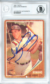 Johnny Romano Autographed 1962 Topps Card #330 Cleveland Indians Beckett BAS #10540247