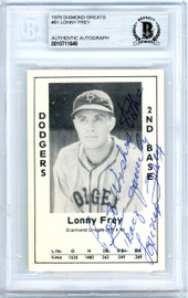 Lonny Frey Autographed 1979 Diamond Greats Card #81 Brooklyn Dodgers Beckett BAS #10711648