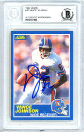 Vance Johnson Autographed 1989 Score Card #56 Denver Broncos Beckett BAS #10737469