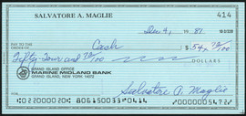 Sal Maglie Autographed 3x6 Check Brooklyn Dodgers, New York Yankees SKU #147871