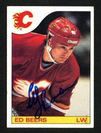 Ed Beers Autographed 1985-86 Topps Card #144 Calgary Flames SKU #154159