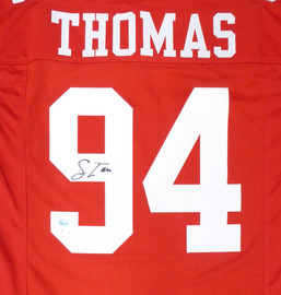San Francisco 49ers Solomon Thomas Autographed Red Jersey Beckett BAS Stock #155796