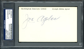 Joe Agler Autographed 3x5 Index Card Washington Senators PSA/DNA #83860251