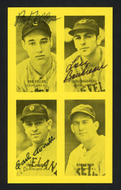 Earl Averill, Lou Boudreau & Bob Feller Autographed 1977 Jim Rowe 4-On-1 Exhibit Card Cleveland Indians SKU #161030