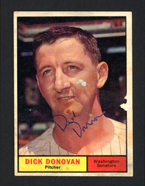 Dick Donovan Autographed 1961 Topps Card #414 Washington Senators SKU #164307