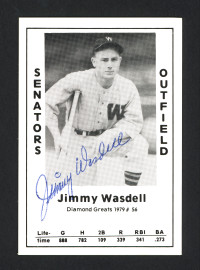 Jimmy Wasdell Autographed 1979 Diamond Greats Card #56 Washington Senators SKU #165565