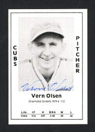 Vern Olsen Autographed 1979 Diamond Greats Card #112 Chicago Cubs SKU #165583