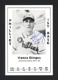 Vance Dinges Autographed 1979 Diamond Greats Card #307 Philadelphia Phillies SKU #166346