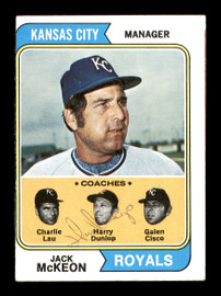 Harry Dunlop Autographed 1974 Topps Card #166 Kansas City Royals Coach SKU #167165