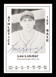 Lou Limmer Autographed 1979 Diamond Greats Card #342 Philadelphia A's SKU #171710