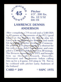 Larry Anderson Autographed 1975 SSPC Card #249 Milwaukee Brewers SKU #172475