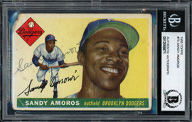 Sandy Amoros Autographed 1955 Topps Rookie Card #75 Brooklyn Dodgers Beckett BAS #12058871