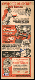 Bob Lemon Autographed 5.25x13 Gillette Ad Advertisement Cleveland Indians Beckett BAS #T55121