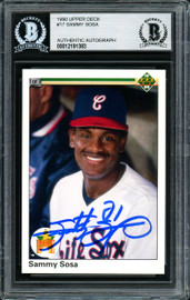 Sammy Sosa Autographed 1990 Upper Deck Rookie Card #17 Chicago White Sox Beckett BAS Stock #177679