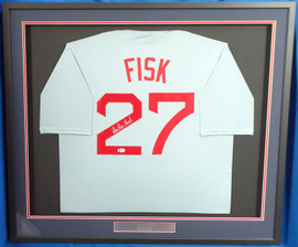 Boston Red Sox Carlton Fisk Autographed Framed Gray Jersey Beckett BAS Stock #177846