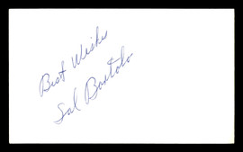 Sal Bartolo Autographed 3x5 Index Card Featherweight Champ "Best Wishes" SKU #179738