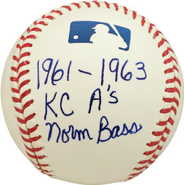 Norm Bass Autographed Official MLB Baseball Kansas City A's "1961-1963 KC A's" Beckett BAS #V68116