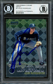 Alex Rodriguez Autographed 1999 Bowman Chrome Impact Card #I14 Seattle Mariners Beckett BAS #12410319