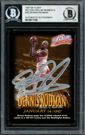 Dennis Rodman Autographed 1997-98 Fleer Million Dollar Moments Card #26 Chicago Bulls Beckett BAS #12517100