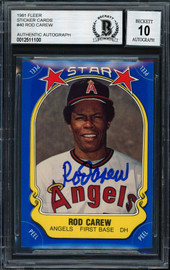 Rod Carew Autographed 1981 Fleer Sticker Card #40 California Angels Auto Grade 10 Beckett BAS #12511100