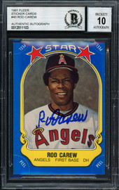 Rod Carew Autographed 1981 Fleer Sticker Card #40 California Angels Auto Grade 10 Beckett BAS #12511103