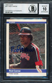 Rod Carew Autographed 1984 Fleer Card #511 California Angels Signed Middle Auto Grade 10 Beckett BAS Stock #186073