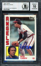 Rod Carew Autographed 1984 Topps Card #600 California Angels Auto Grade 10 Beckett BAS Stock #186078