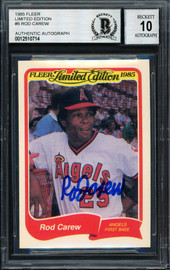 Rod Carew Autographed 1985 Fleer Limited Edition Card #5 California Angels Auto Grade 10 Beckett BAS Stock #186098